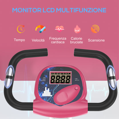 Cyclette Pieghevole da Fitness in Acciaio, Cyclette Magnetica Pieghevole da Casa con Altezza Regolabile, Resistenza Magnetica a 8 Livelli, Schermo LCD, 43x97x109cm, Rosa