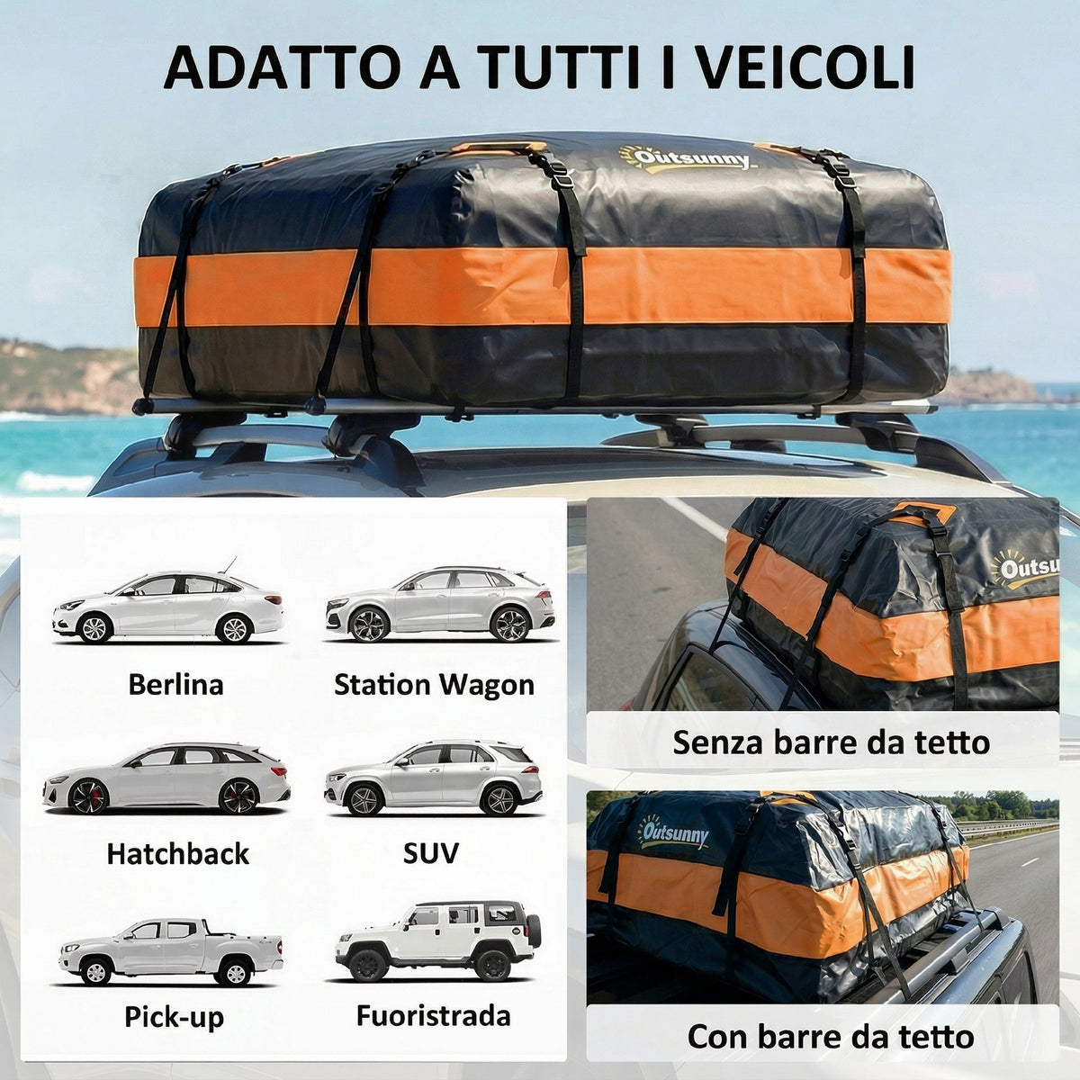 Portabagagli da Tetto Impermeabile, 425 Litri, Arancione