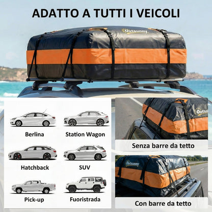 Portabagagli da Tetto Impermeabile, 425 Litri, Arancione