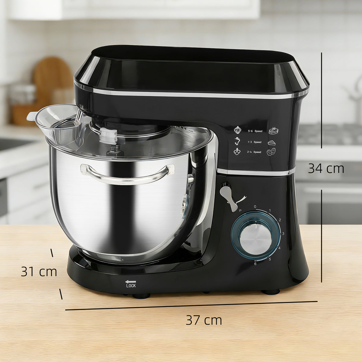 Impastatrice Planetaria 1400W con Ciotola 7L e 6 Velocità, Gancio Impastatore, Frusta e Sbattitore, Nero