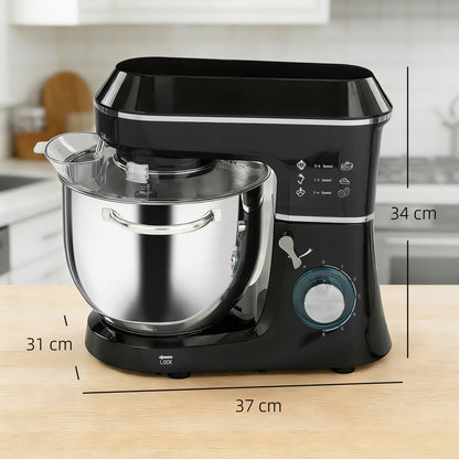 Impastatrice Planetaria 1400W con Ciotola 7L e 6 Velocità, Gancio Impastatore, Frusta e Sbattitore, Nero
