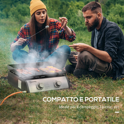 Piastra Barbecue a Gas da Tavolo con 2 Bruciatori e Potenza 6kW, 48.5x46x21cm, Nero