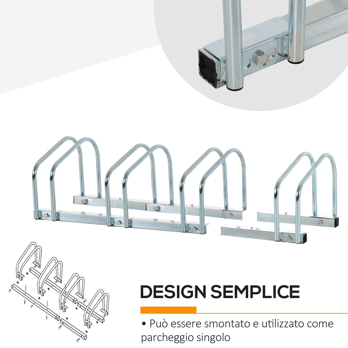 Rastrelliera Portabiciclette Parcheggio per 4 Biciclette in Acciaio, 110x33x27 cm, Argento