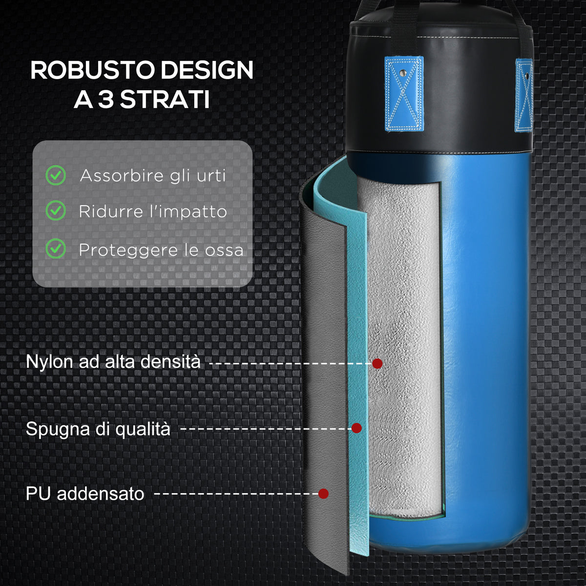 Set Sacco da Boxe da Appendere con Guantoni, Sacco per Pugilato a 3 Strati con Borsa di Trasporto, Blu