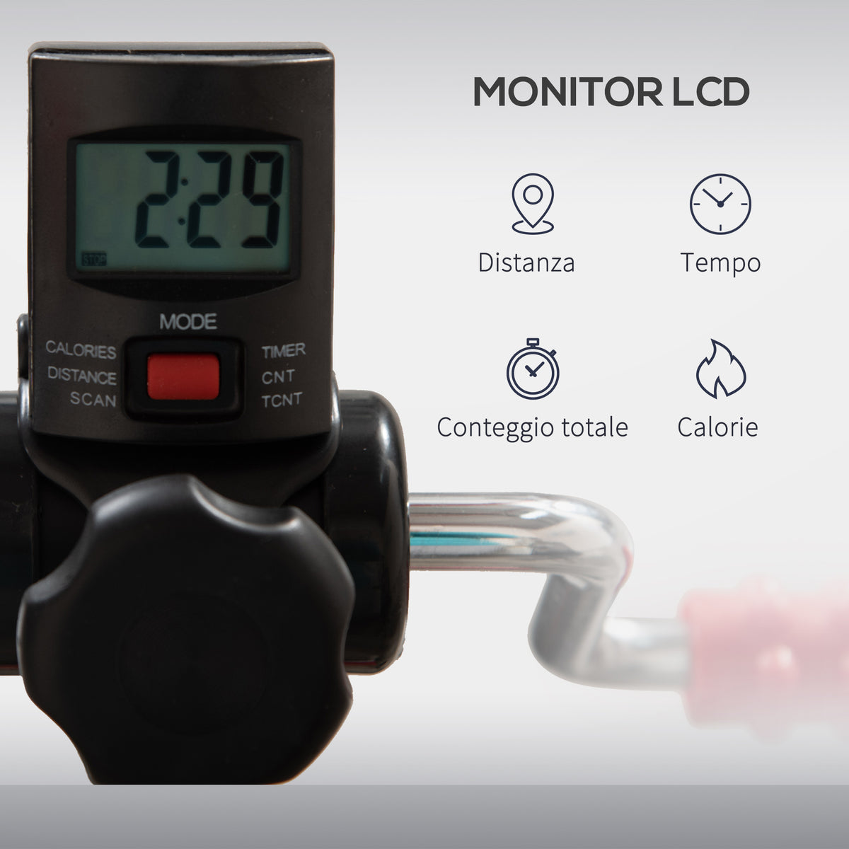 Pedaliera per Braccia e Gambe con Schermo LCD, Altezza e Resistenza Regolabile, 56x44-56x75-97 cm