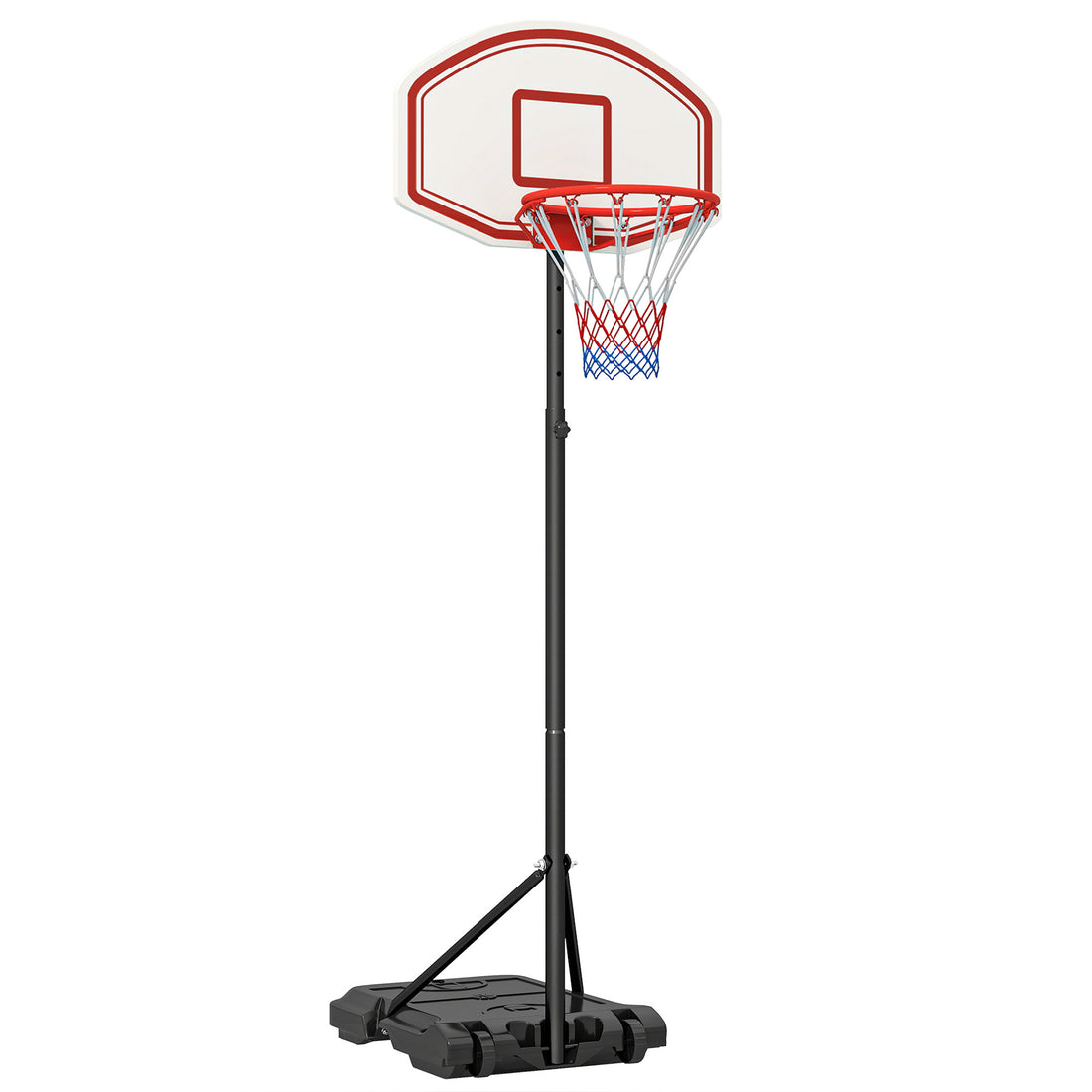 Canestro Basket da Interno ed Esterno Portatile con Altezza Regolabile 5 Livelli 175-215cm, Canestro da Basket con Ruote, Struttura Metallo e Base Riempibile, Tabellone PE