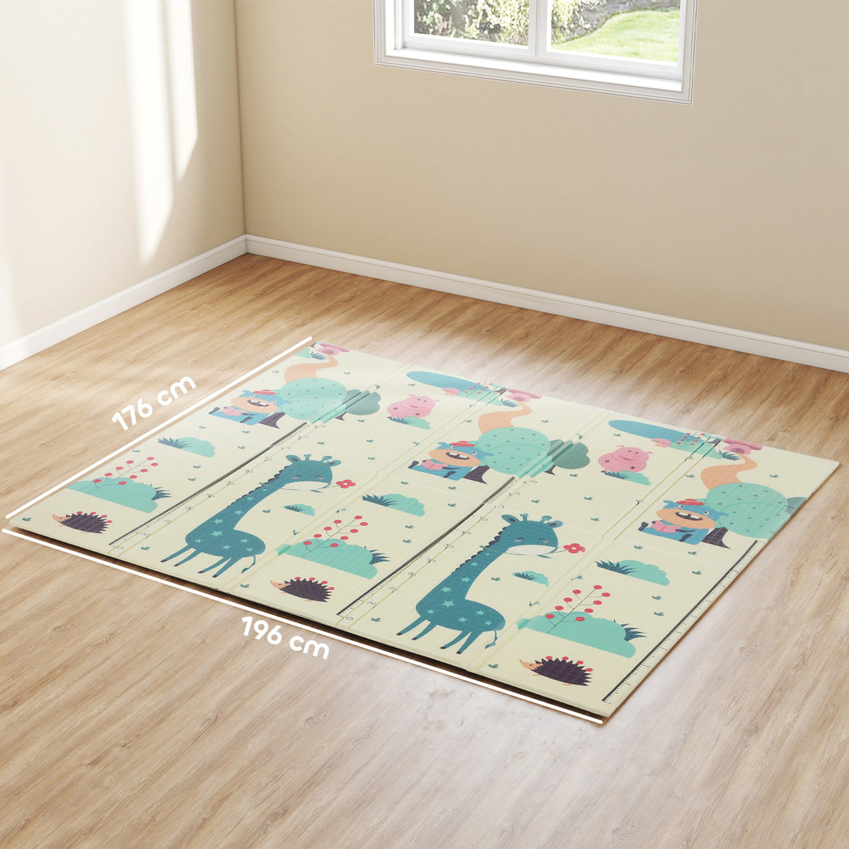 Tappeto per Bambini 0-6 Anni a Tema Animali con Superficie Impermeabile in XPE Multicolore, 196x176x1.5 cm