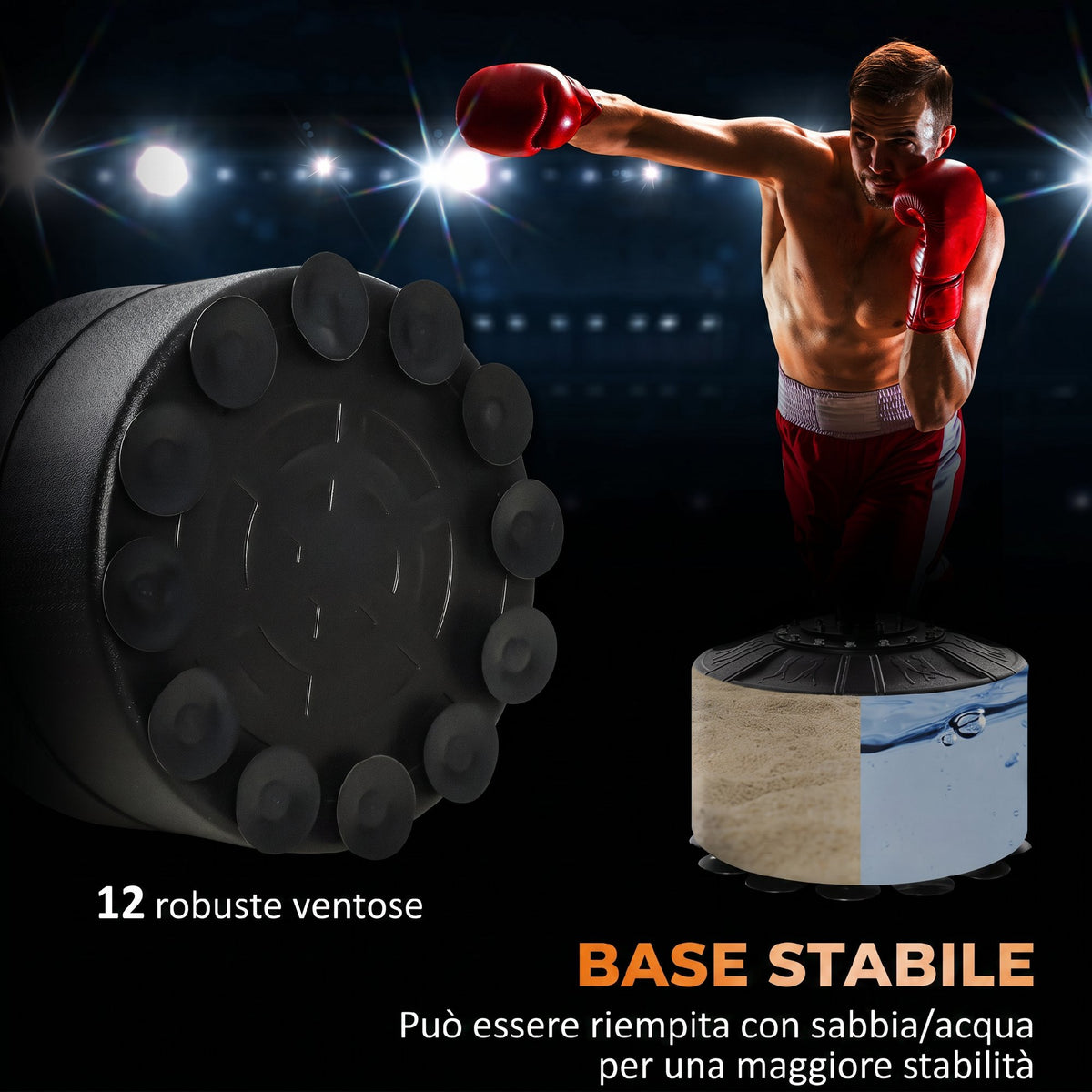Sacco Boxe da Terra 4 in 1 con 2 Speedball, Barra Girevole e Sacco, Altezza Regolabile da 160-230cm, Rosso