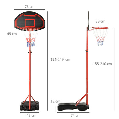 Canestro Basket da Esterno con Altezza Regolabile 193.5-248.5cm e Base Riempibile con Acqua o Sabbia, 73x49x194-249 cm
