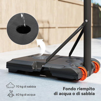 Canestro Basket per Adulti, Altezza Regolabile 2.1-2.4 m, Ruote e Base Riempibile, Giallo