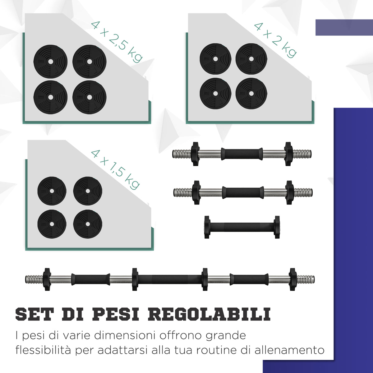 Set 2 in 1 con 2 Manubri Convertibili in Bilanciere, Peso Totale 25 kg e Dischi Pesi Regolabili, Nero