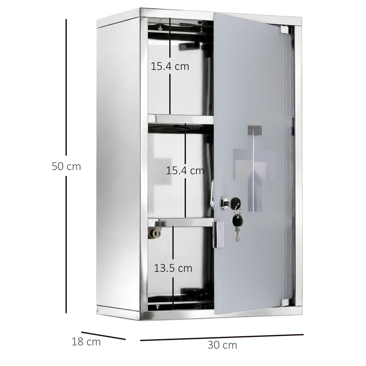 Armadietto medicinali 50x30x18cm Cassetta mobile bagno primo soccorso in acciaio inox con serratura