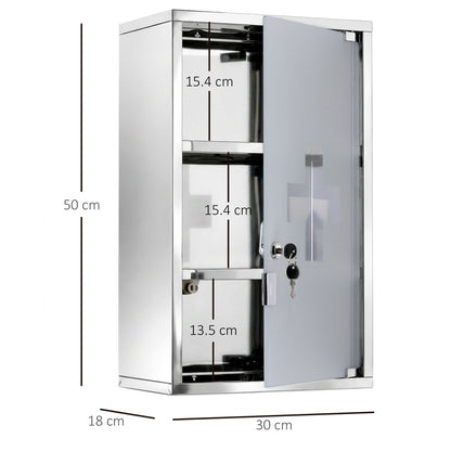 Armadietto medicinali 50x30x18cm Cassetta mobile bagno primo soccorso in acciaio inox con serratura