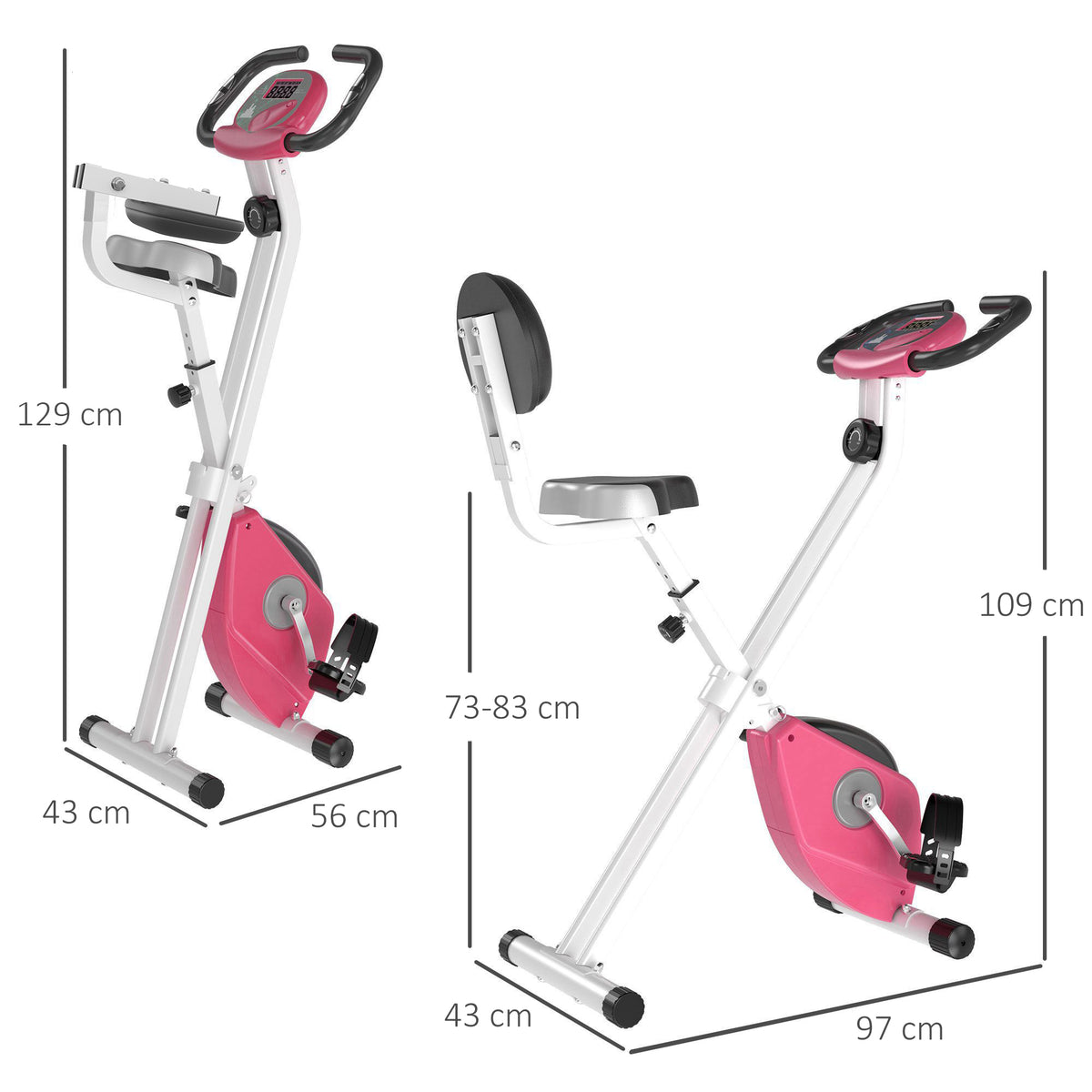 Cyclette Pieghevole da Fitness in Acciaio, Cyclette Magnetica Pieghevole da Casa con Altezza Regolabile, Resistenza Magnetica a 8 Livelli, Schermo LCD, 43x97x109cm, Rosa