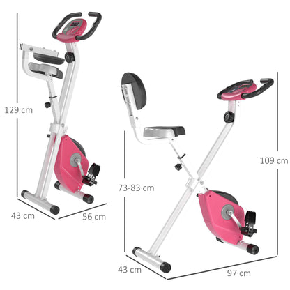 Cyclette Pieghevole da Fitness in Acciaio, Cyclette Magnetica Pieghevole da Casa con Altezza Regolabile, Resistenza Magnetica a 8 Livelli, Schermo LCD, 43x97x109cm, Rosa