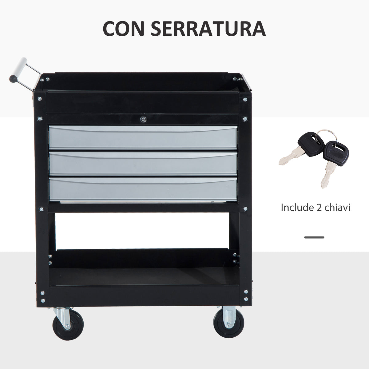 Carrello da Officina Professionale Cassettiera Portautensili in Lamiera, Nero, 68 x 46 x 88cm
