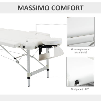 Lettino Massaggi Portatile Pieghevole e Professionale in Alluminio bianco 215x81x61-84cm