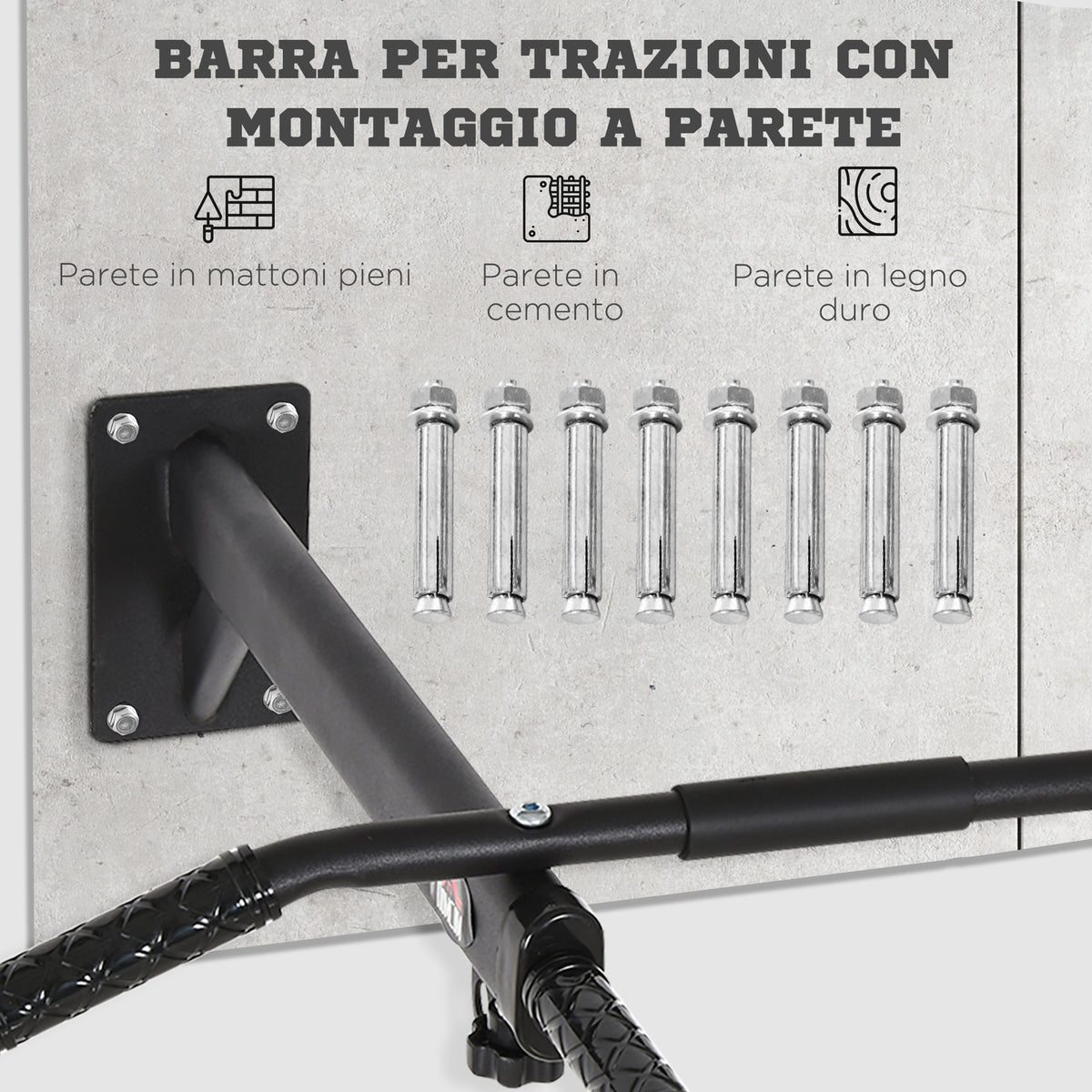 Barra per Trazioni a Muro 2 in 1 con 3 Impugnature Diverse, in Acciaio, 93.5x65x17 cm, Nero