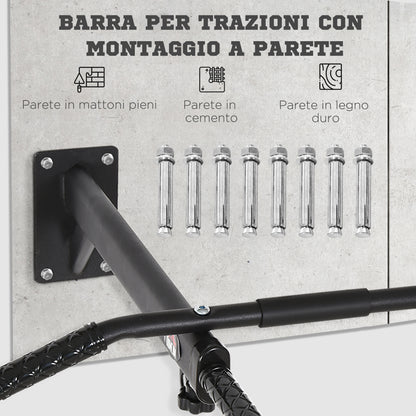 Barra per Trazioni a Muro 2 in 1 con 3 Impugnature Diverse, in Acciaio, 93.5x65x17 cm, Nero