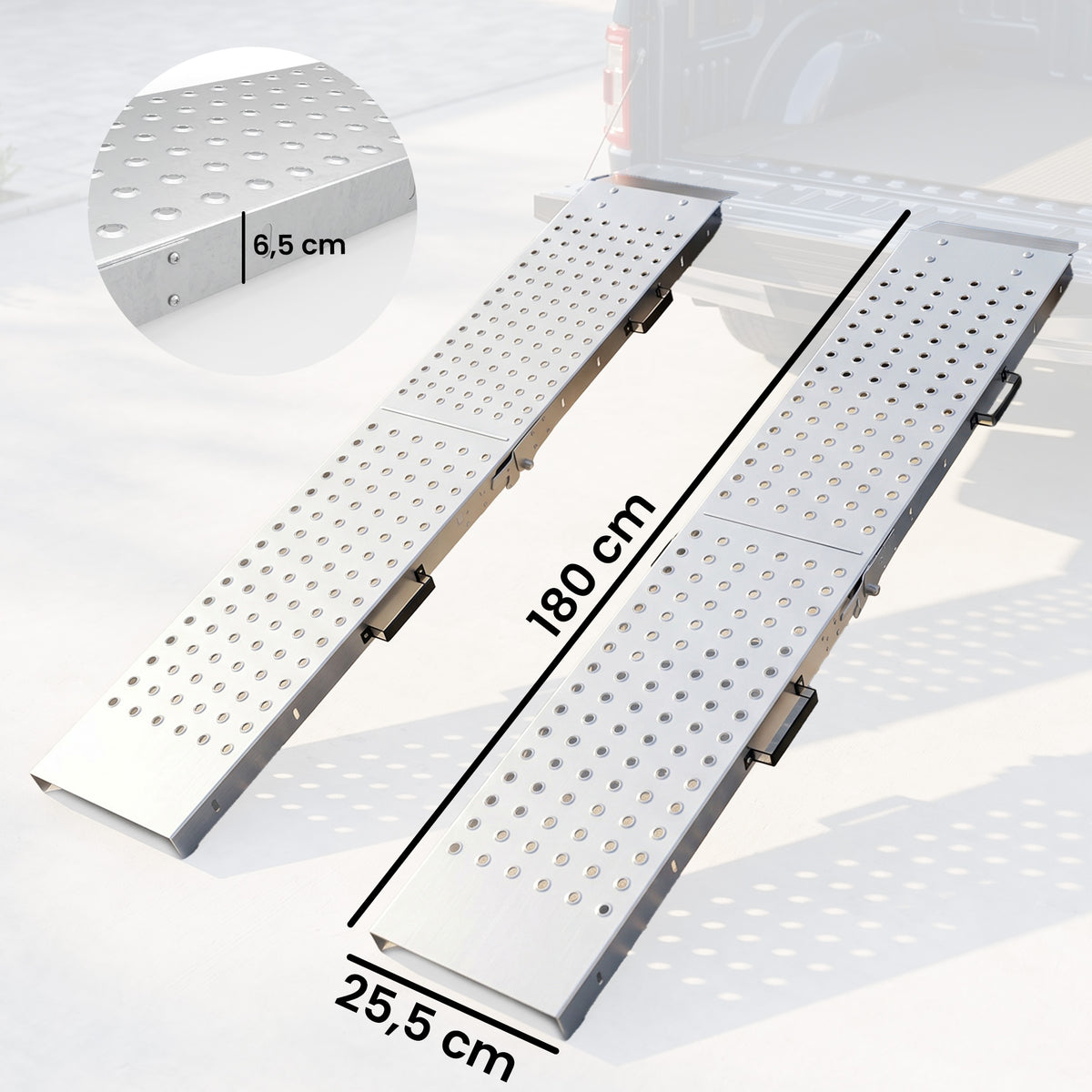 Set 2 Rampe di Carico Pieghevoli, 400 kg, per Moto/ATV/Rimorchio/Pick-up, 180 x 25.5 cm, Argento