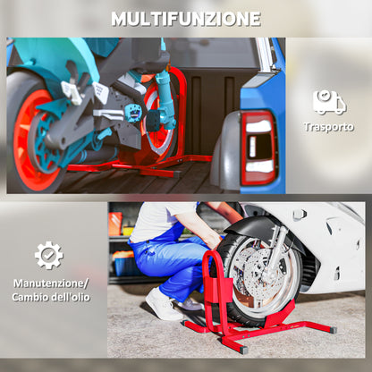 Blocca Ruota Moto Regolabile su 3 Livelli da 250 kg max in Metallo, 60x55x43 cm, Rosso