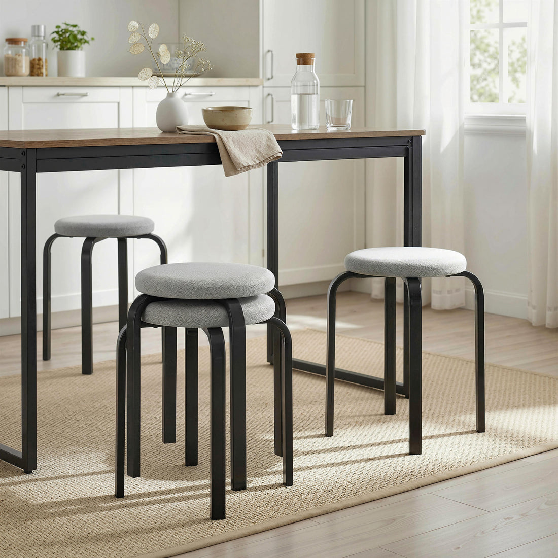 Set di 4 Sgabelli Impilabili Moderni con Cuscino Tondi, Grigio