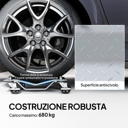 Set di 2 Carrelli Sposta Auto in Metallo Antiscivolo con Ruote Girevoli e Bloccabili, Argento