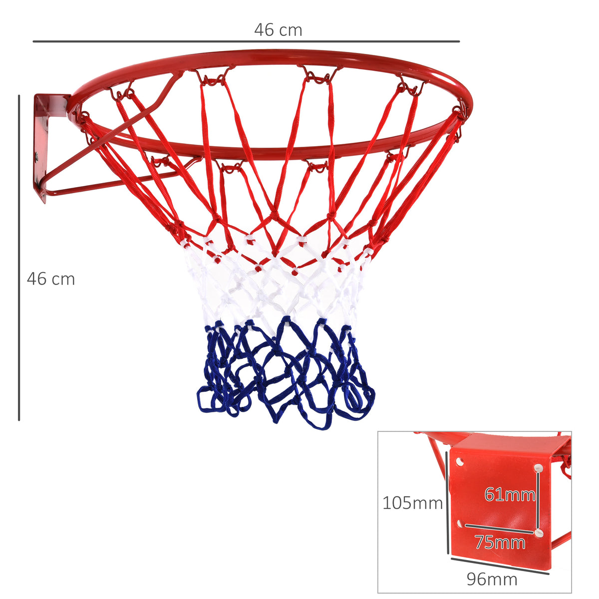 Canestro Basket da Muro in Ferro con Rete in Nylon per Esterno e Interno, ?46cm