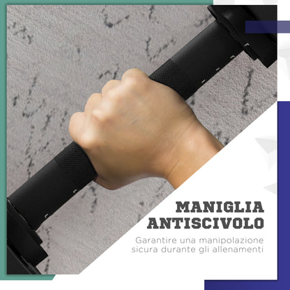 Set 2 in 1 con 2 Manubri Convertibili in Bilanciere, Peso Totale 25 kg e Dischi Pesi Regolabili, Nero