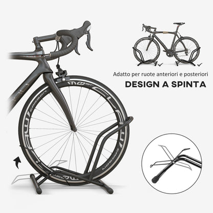 Cavalletto Portabici per Pneumatici < 8.5 cm in Acciaio, 59x41x38 cm, Nero