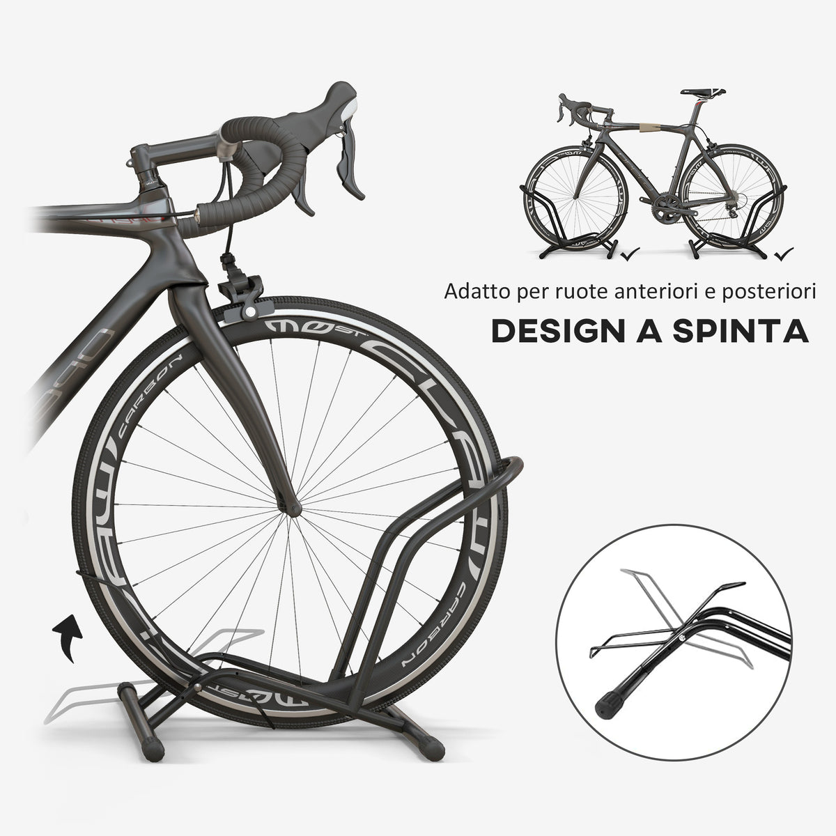 Cavalletto Portabici per Pneumatici < 8.5 cm in Acciaio, 59x41x38 cm, Nero