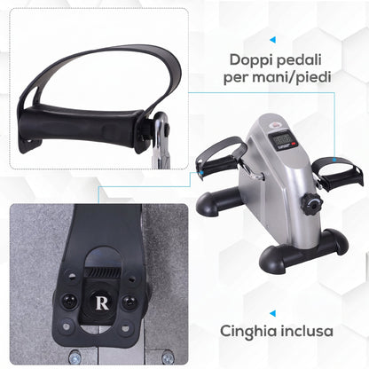 Mini Cyclette Portatile per Gambe e Braccia, Pedaliera per Riabilitazione con Display LCD, Argento