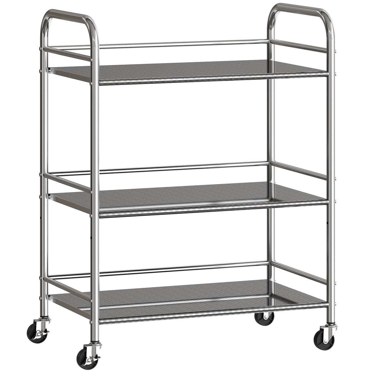 Carrello Multiuso a 4 Livelli con Ripiano Centrale Regolabile e Bordi Rialzati, in Acciaio Inox, 60x35x77 cm