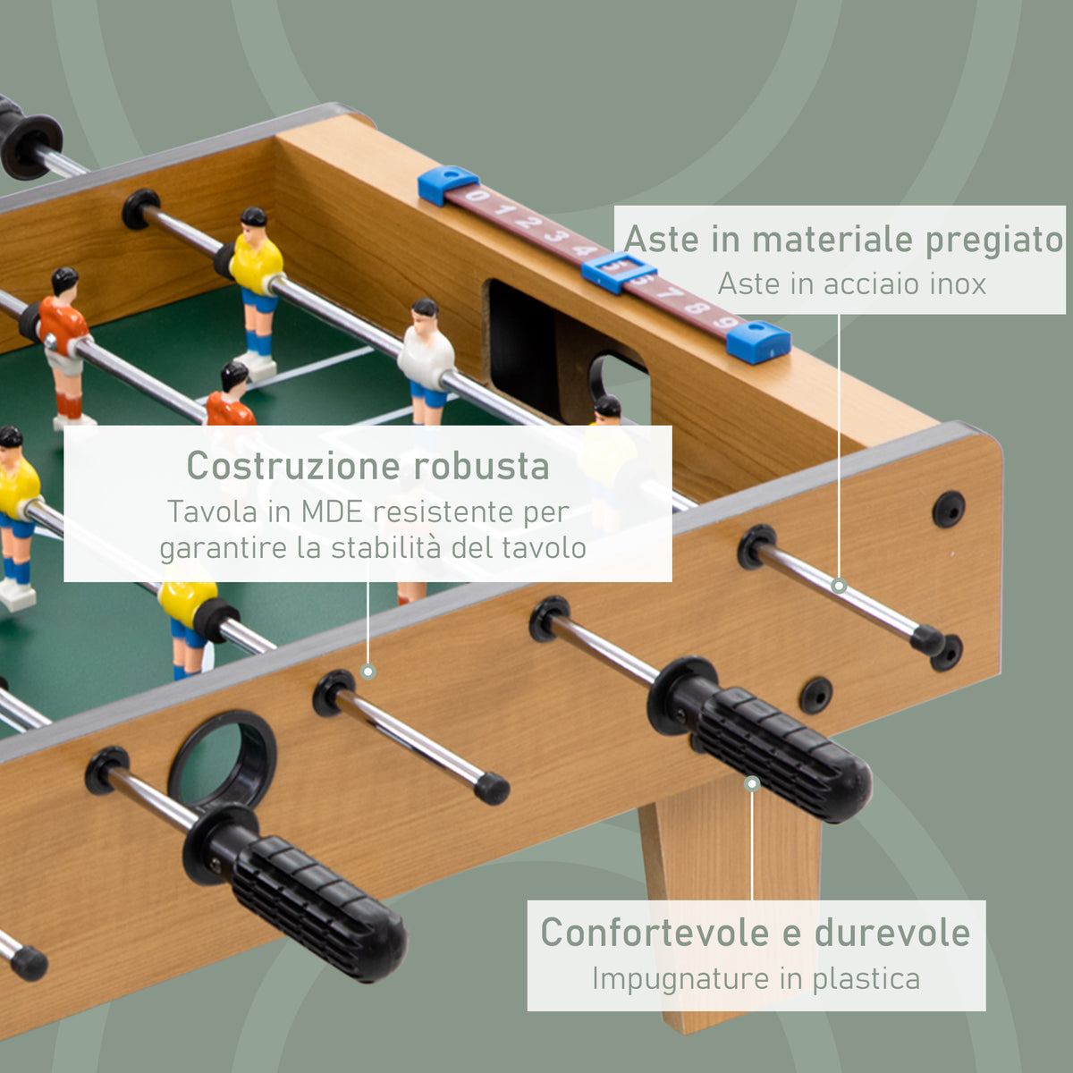 Calcio Balilla Pieghevole per Adulti e Bambini con 2 Palline e Segnapunti, in Legno, 69x36.5x22 cm, color Legno