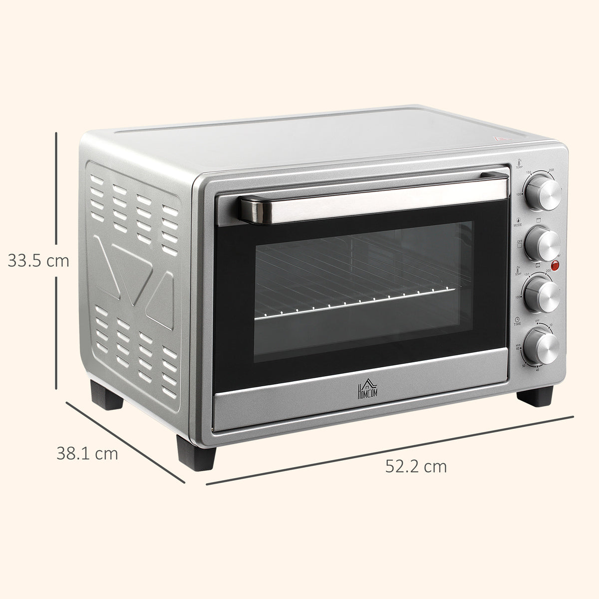 Fornetto Elettrico da 32L Regolazione Temperatura e Timer, 3 Modalità di Cottura e Accessori, Argento