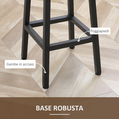 Set 2 Sgabelli da Cucina in Truciolato e Acciaio con Piano Liscio e Poggiapiedi, 32.5x32.5x65 cm, Marrone