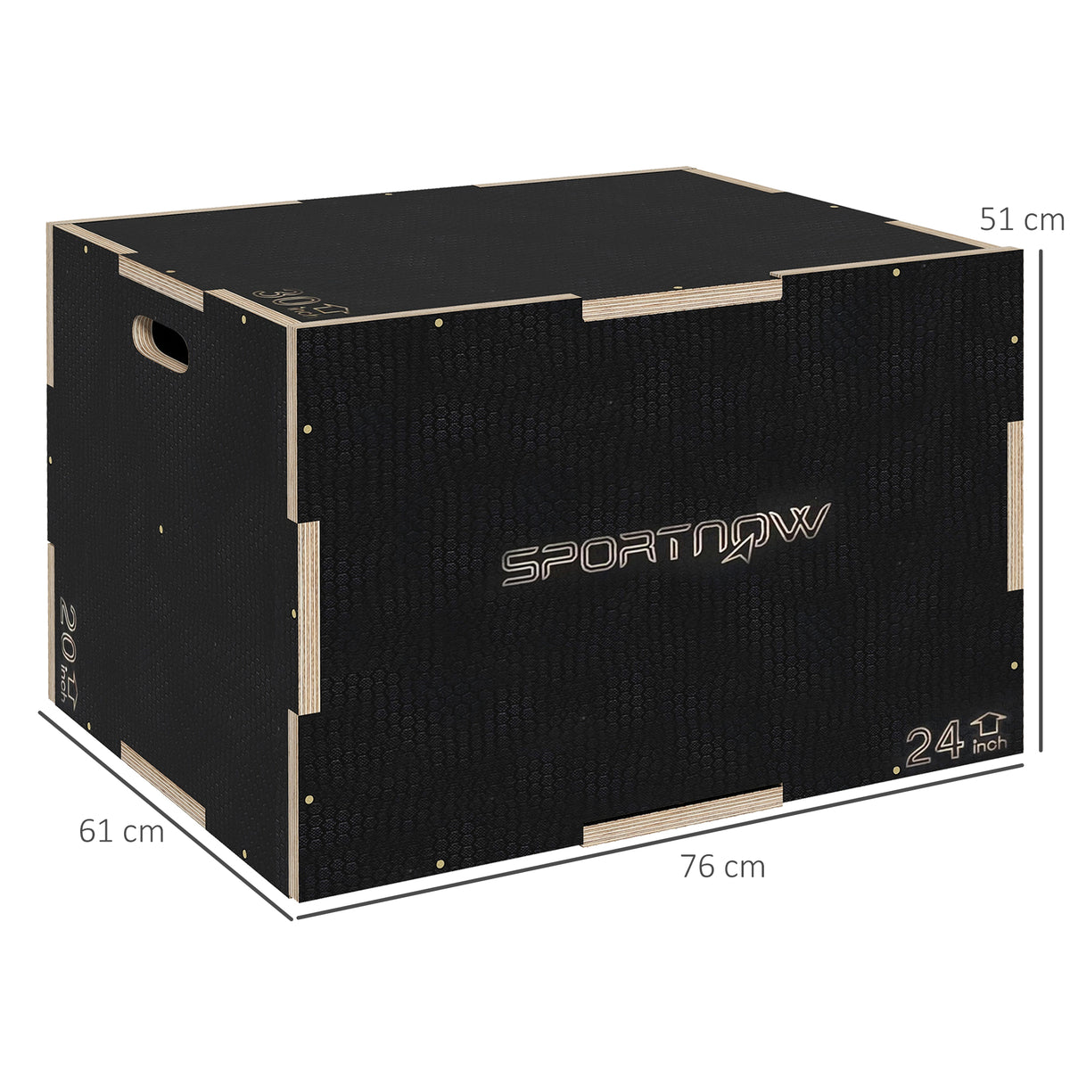 Box Jump Pliometrico a 3 Altezze in Legno Antiscivolo, 76-61-51cm, Nero
