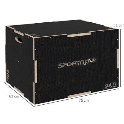 Box Jump Pliometrico a 3 Altezze in Legno Antiscivolo, 76-61-51cm, Nero