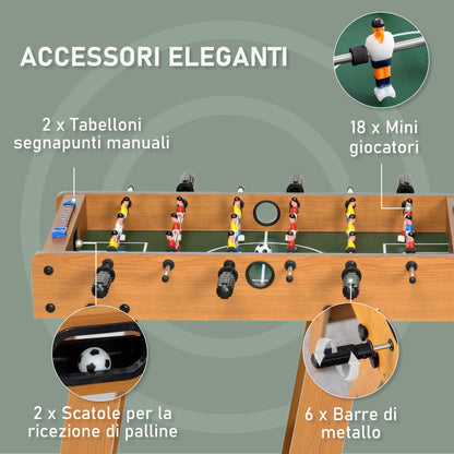 Calcio Balilla Pieghevole in Legno con 6 Aste, 18 Giocatori e Segnapunti, 69x37x70cm