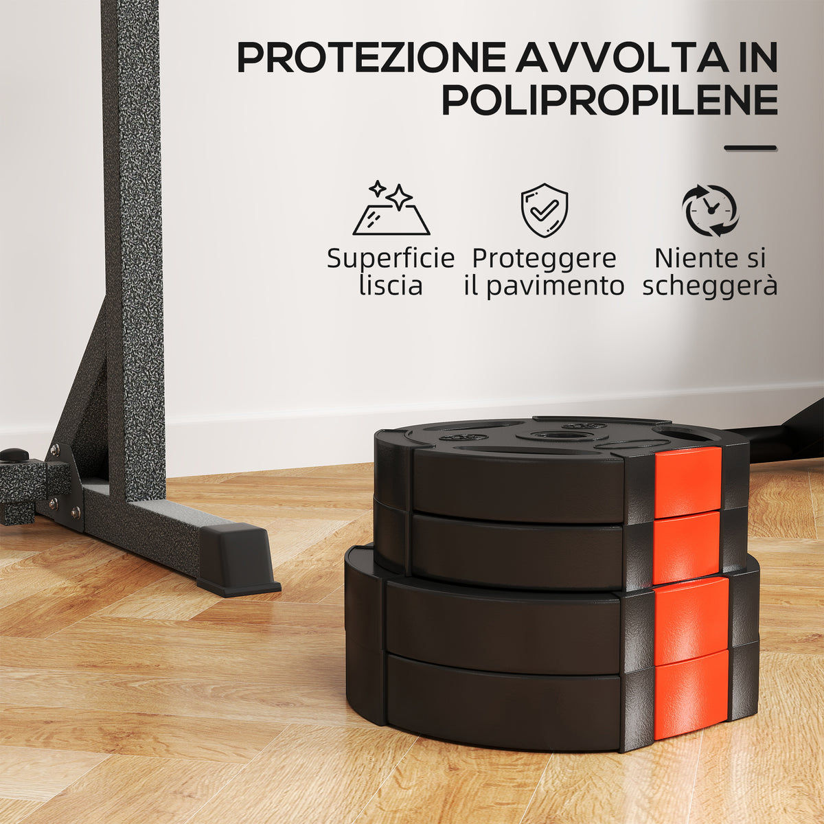 Kit Pesi con 2 Dischi da 5 kg e 2 Dischi da 2.5 kg in Polipropilene e Sabbia, 27x4.5 cm e 24x3.5 cm, Nero