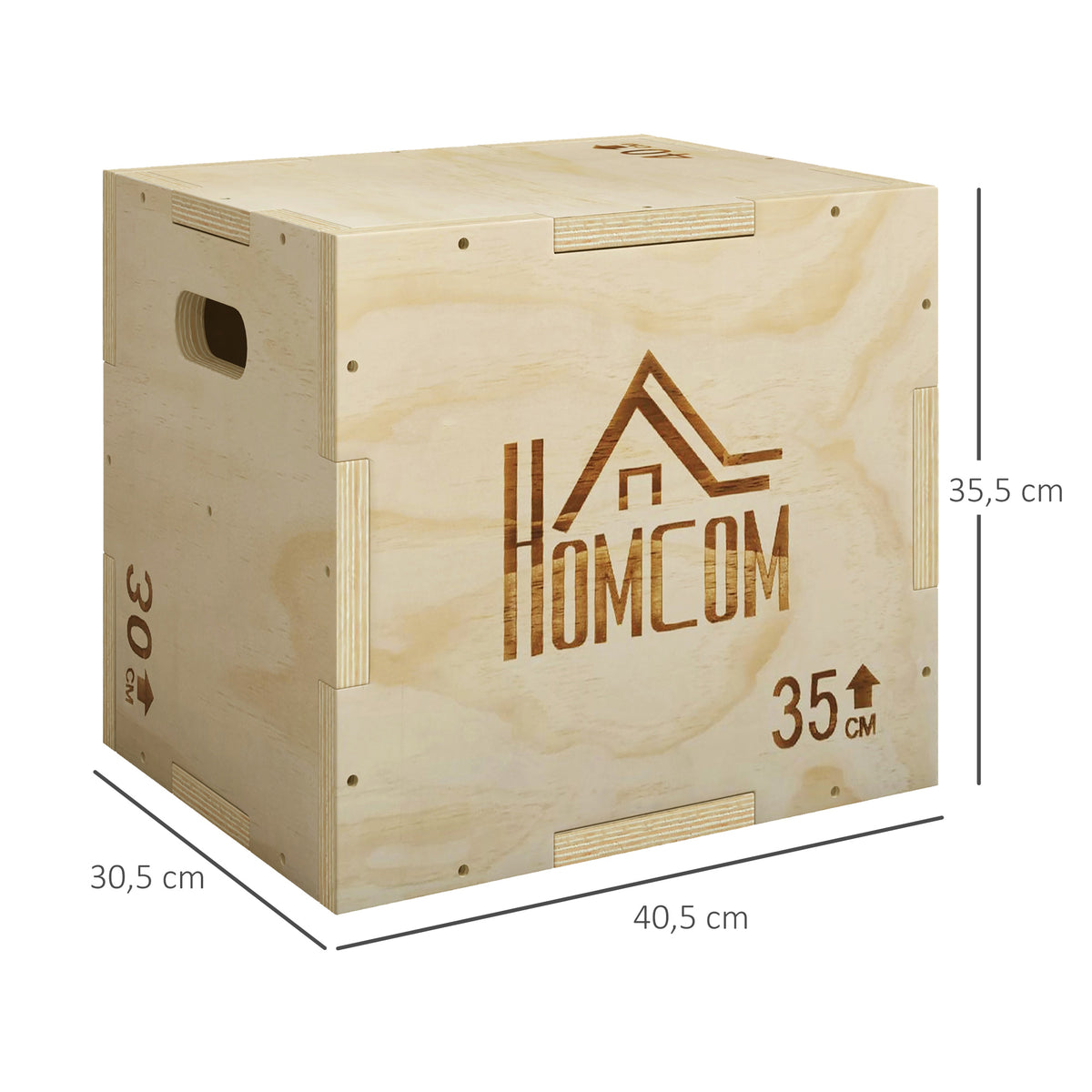 Plyo Box in Legno a 3 Altezze, Jumping Box Pliometrico Capacità 120kg, 40.5x35.5x30.5 cm