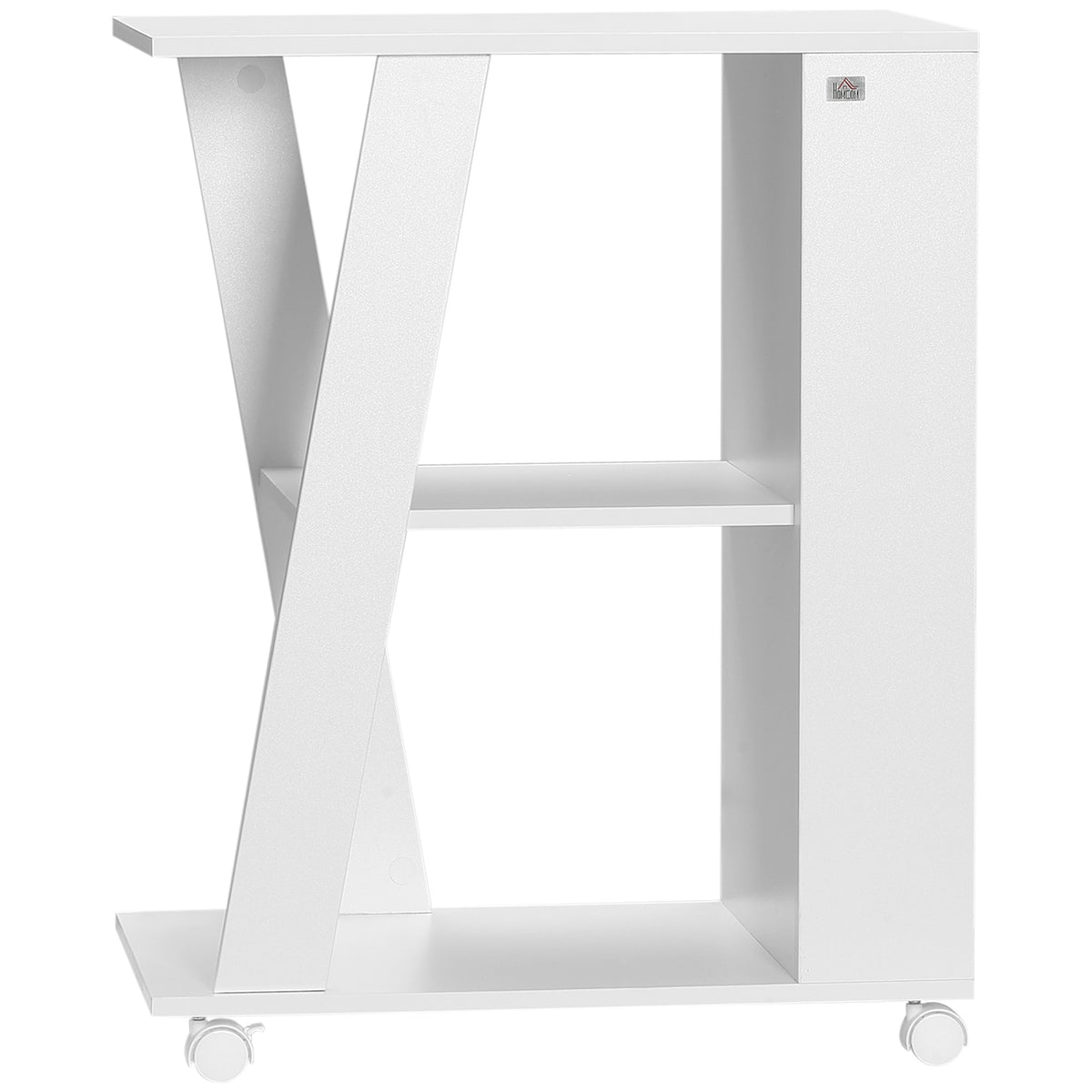 Carrello da Cucina Portavivande in Legno con 2 Ripiani e Ruote, 60x38x77cm, Bianco