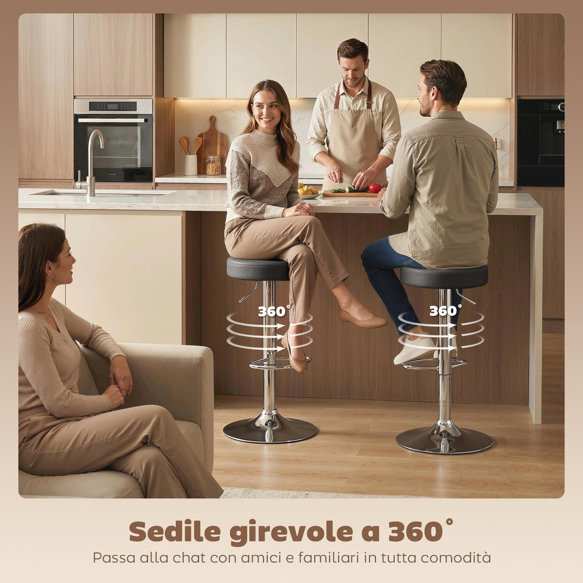 Set 2 Sgabelli da Bar Moderni e Regolabili, in Pelle PU, Spugna e Metallo, 38.5x38.5x62-84 cm, Nero