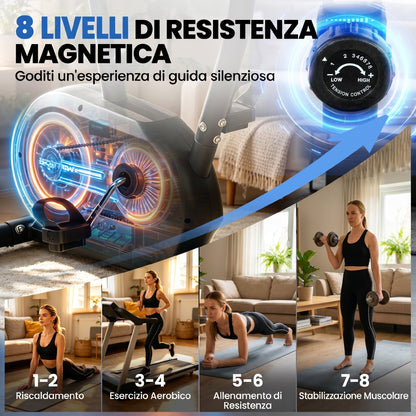 Cyclette Bluetooth, App, Silenziosa, 8 Livelli Resistenza Magnetica per Casa.