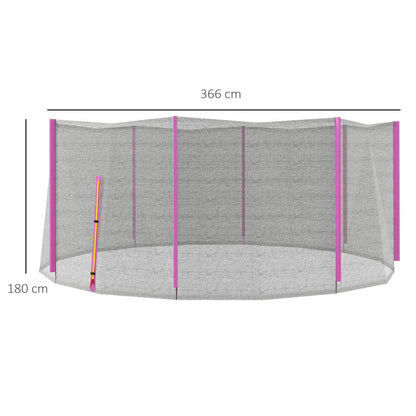 Rete di Protezione per Trampolini a 8 Pali con Ingresso con Cerniera, in PE, 366x180 cm, Nero e Rosa