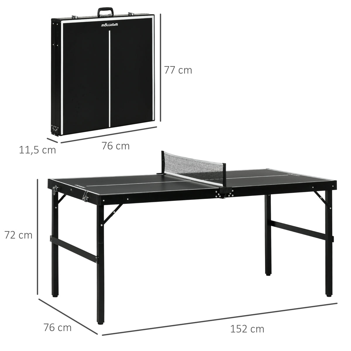 Mini Tavolo Ping Pong Pieghevole con Rete da Gioco e Maniglia da Trasporto, Tavolo da Ping Pong in Alluminio e MDF