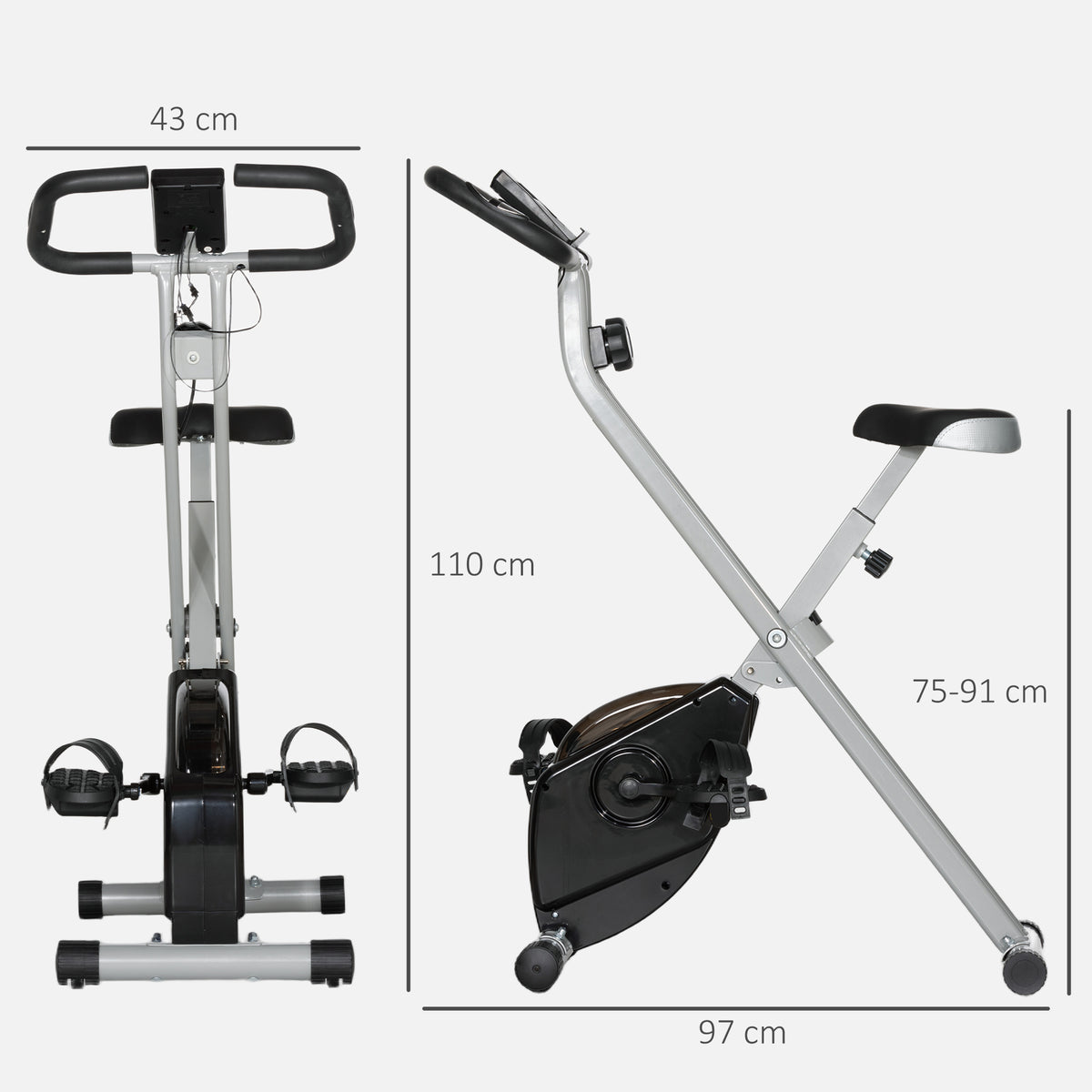 Cyclette Pieghevole Magnetica a 8 Livelli con Display LCD, Rotelle e Sellino Regolabile, Grigio e Nero