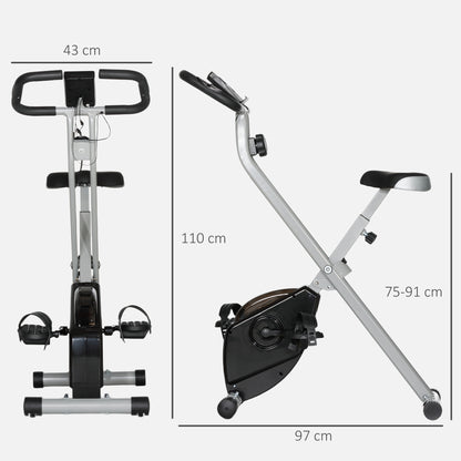 Cyclette Pieghevole Magnetica a 8 Livelli con Display LCD, Rotelle e Sellino Regolabile, Grigio e Nero