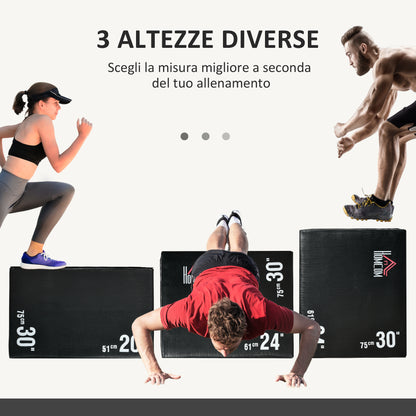 Plyo Box 3 in1 a 3 Altezze, Jumping Box Pliometrico Capacità 120kg, 75x51x61cm, Nero