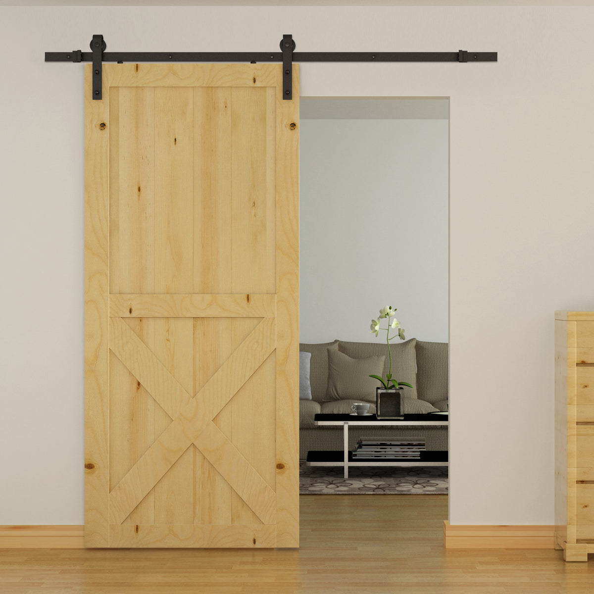 200cm Binario per Porta Scorrevole Kit Accessori con Binario e Rulli Portata 100kg Acciaio al Carbonio 20040.6cm